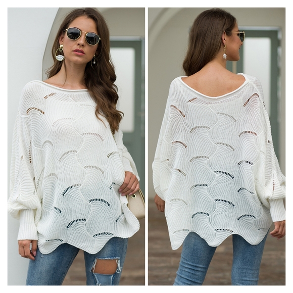 Blue Openwork Knit Top - Picture 8 of 11